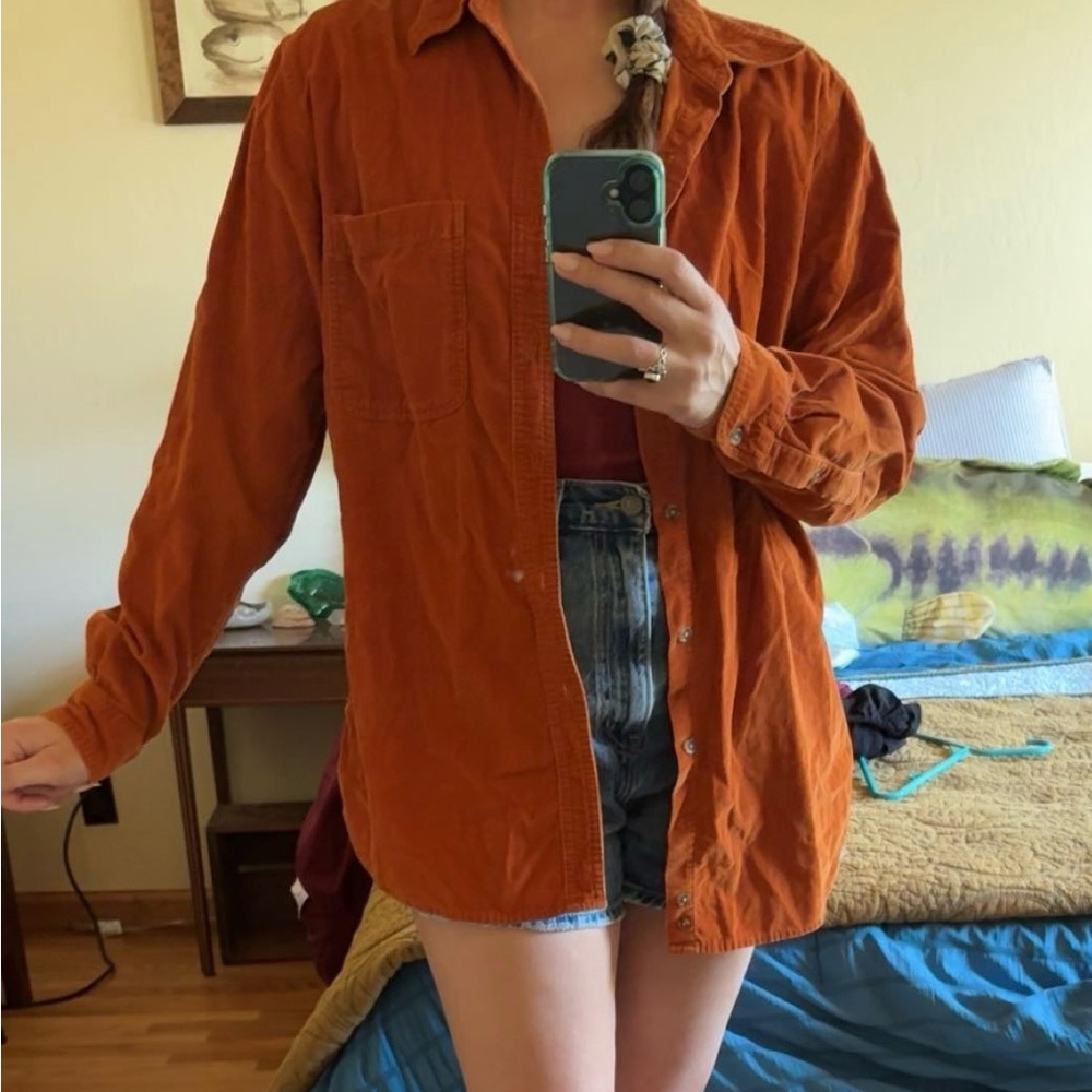 Vintage Cherokee Corduroy Burnt Orange Button Up Shirt